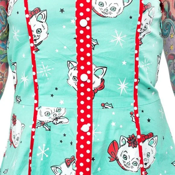 Sourpuss Clothing Retro 1950s Christmas Kitties Peggy Dress Multiple Sizes Cats - Picture 3 of 4